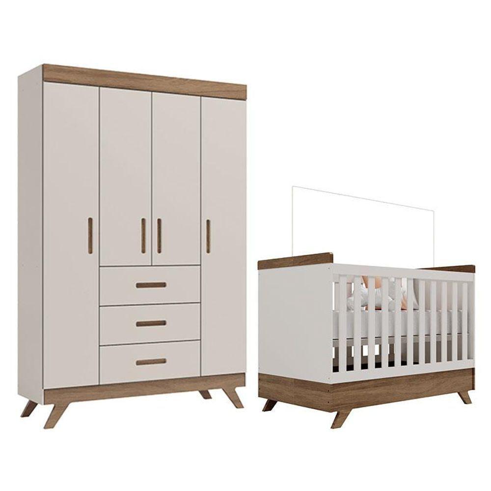 Berço Americano Vitória E Guarda Roupa Infantil Retrô Maya Off White Carvalho - Carolina - 1