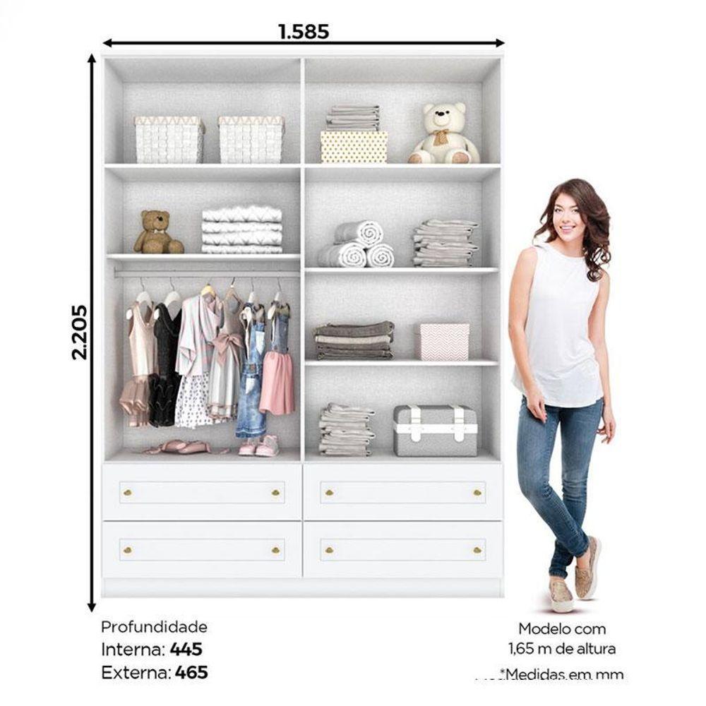 Berço Multifuncional Cleo E Guarda Roupa Infantil 4 Portas Americano Branco Fosco Com Colchão Gazin - Henn - 6