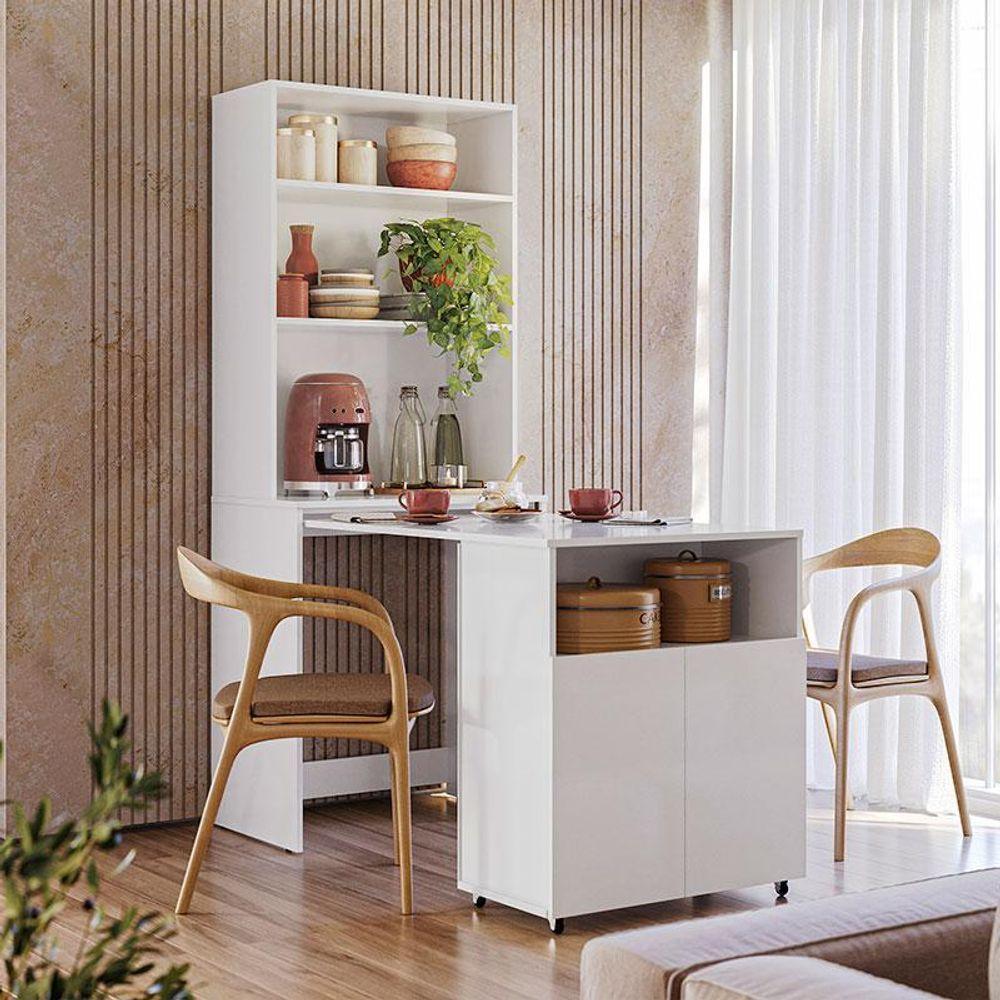 Armário Multifuncional Com Escrivaninha Retrátil Duo Branco - Kits Paraná - 1