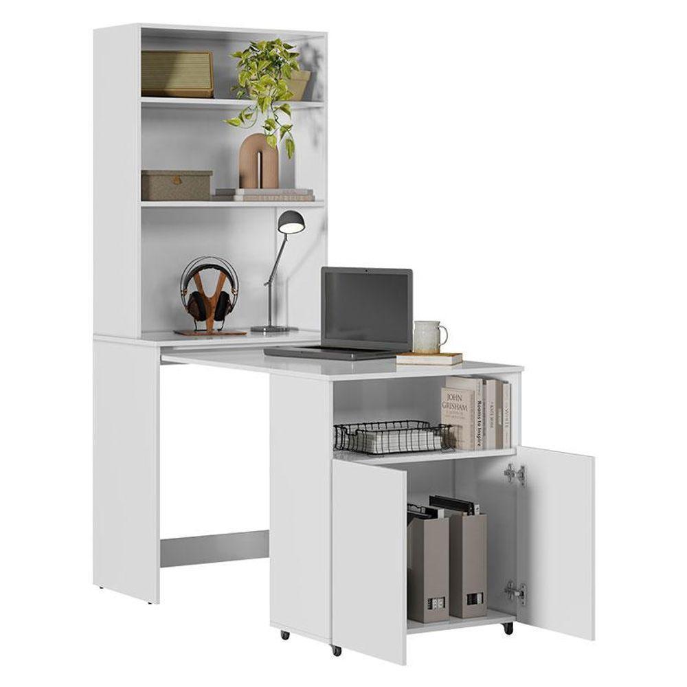 Armário Multifuncional Com Escrivaninha Retrátil Duo Branco - Kits Paraná - 3