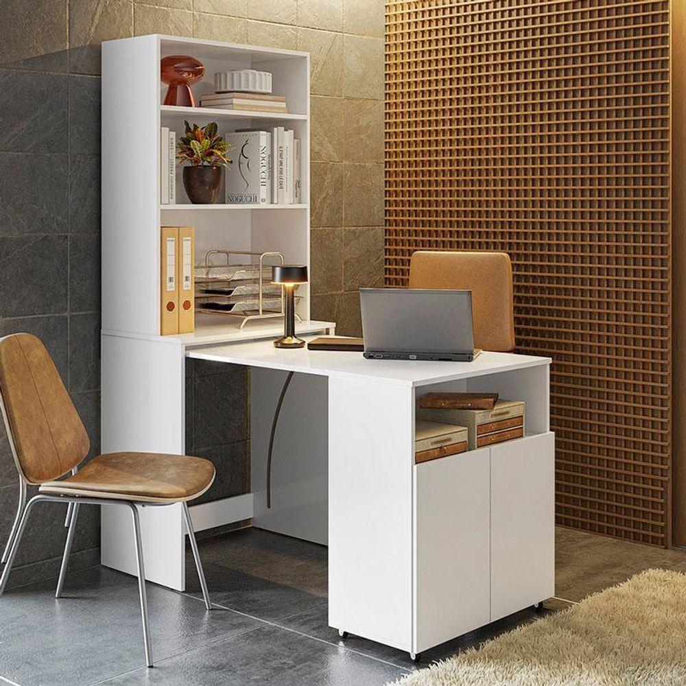 Armário Multifuncional Com Escrivaninha Retrátil Duo Branco - Kits Paraná - 9