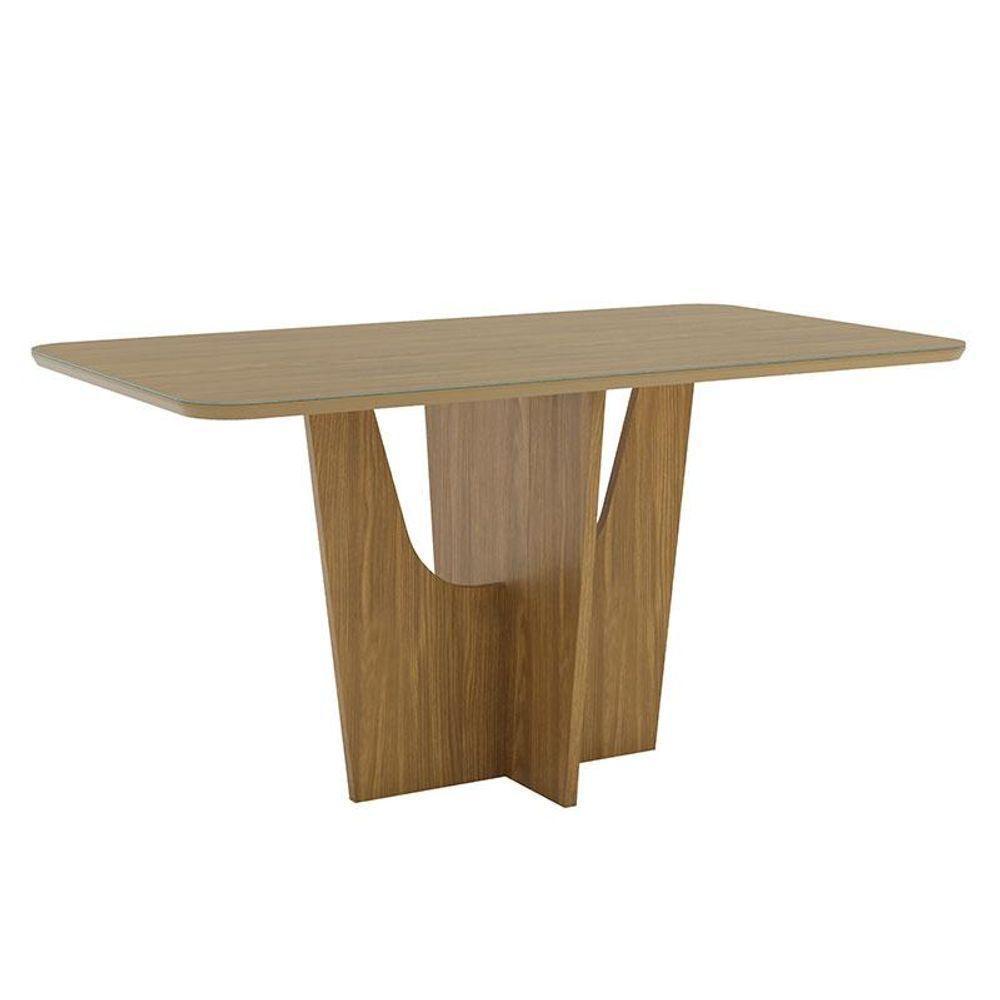 Mesa De Jantar Vértice 160 Cm Canto Arredondado Com Vidro Nature - Henn - 1