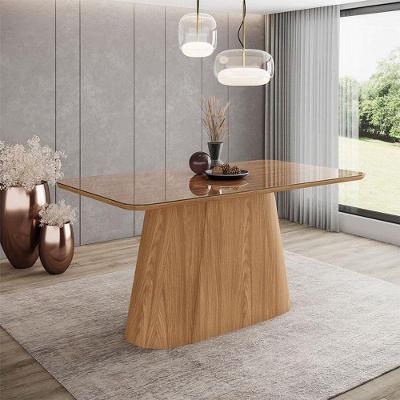 Mesa De Jantar Olivia Ambiente 160 Cm Canto Arredondado Com Vidro Nature - Henn