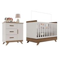 Berço Americano Vitória E Cômoda Infantil Retrô Maya Off White Carvalho - Carolina - 1