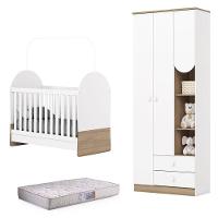 Guarda Roupa 3 Portas E Berço Mini Cama Magia Branco Jequitibá Hp Com Colchão 130x60 Gazin - Henn - 1