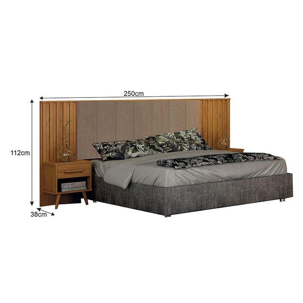 Painel Cabeceira Casal Queen Milano Estofada Com Criado Cinamomo Joli Camurça - Leifer Móveis - 2