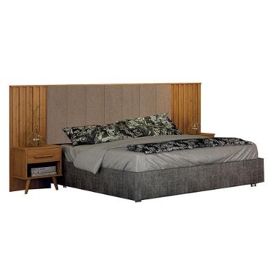 Painel Cabeceira Casal Queen Milano Estofada Com Criado Cinamomo Joli Camurça - Leifer Móveis