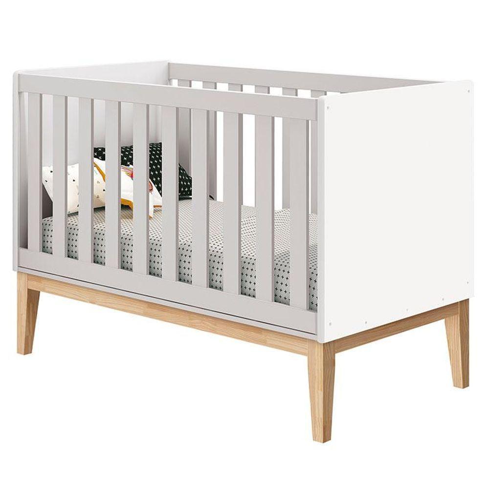 Quarto De Bebê 2 Portas E Cômoda 6 Gavetas New Classic Branco Com Pés Madeira Natural E Colchão Ortobom - Reller - 2