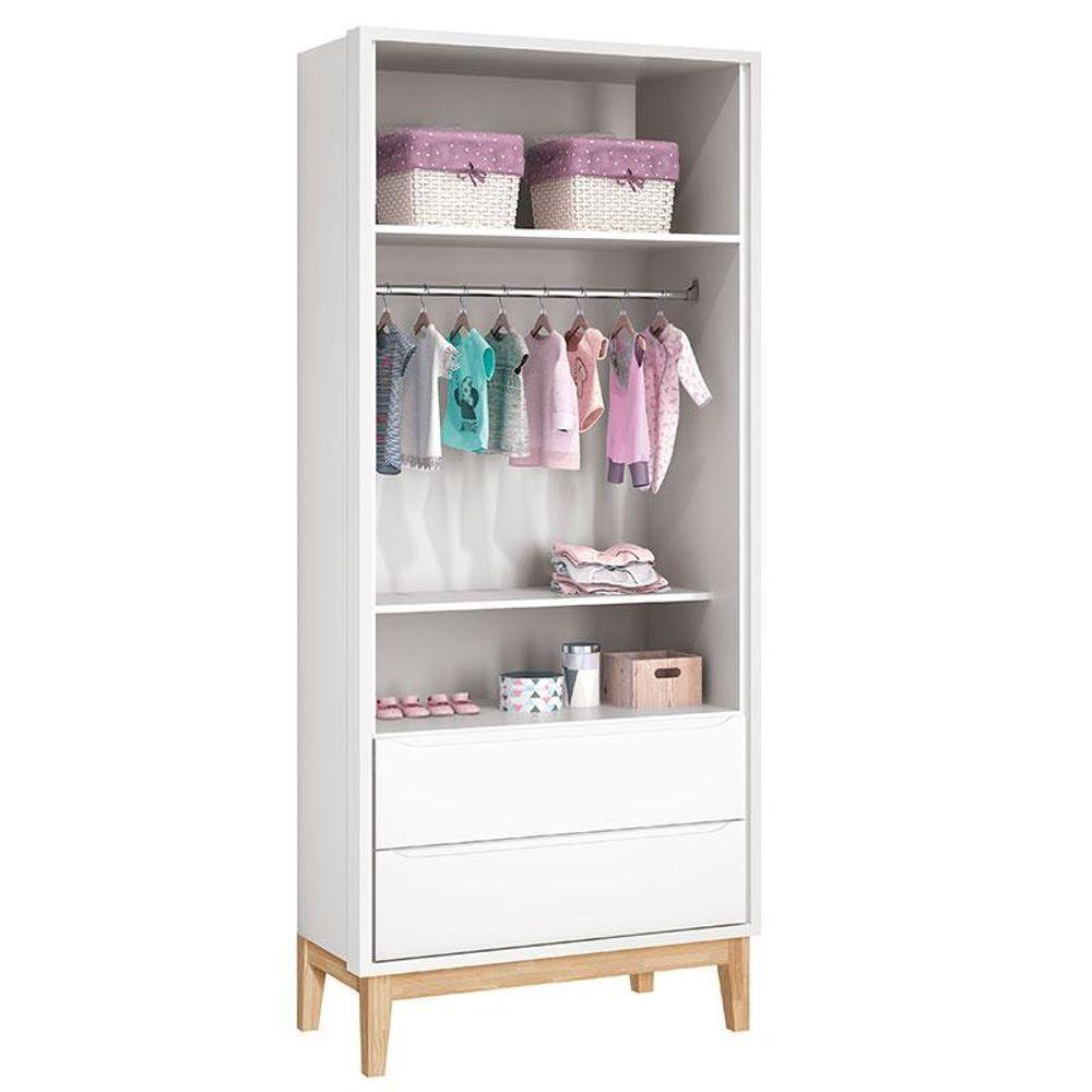 Quarto De Bebê 2 Portas E Cômoda 6 Gavetas New Classic Branco Com Pés Madeira Natural E Colchão Ortobom - Reller - 7