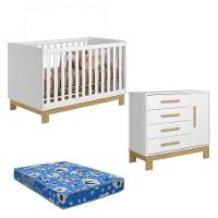 Berço Americano 4315 E Cômoda Sapateira 4355 Q Encanto Slim Branco Acetinado Com Colchão Tend Tudo - Qmovi - 1