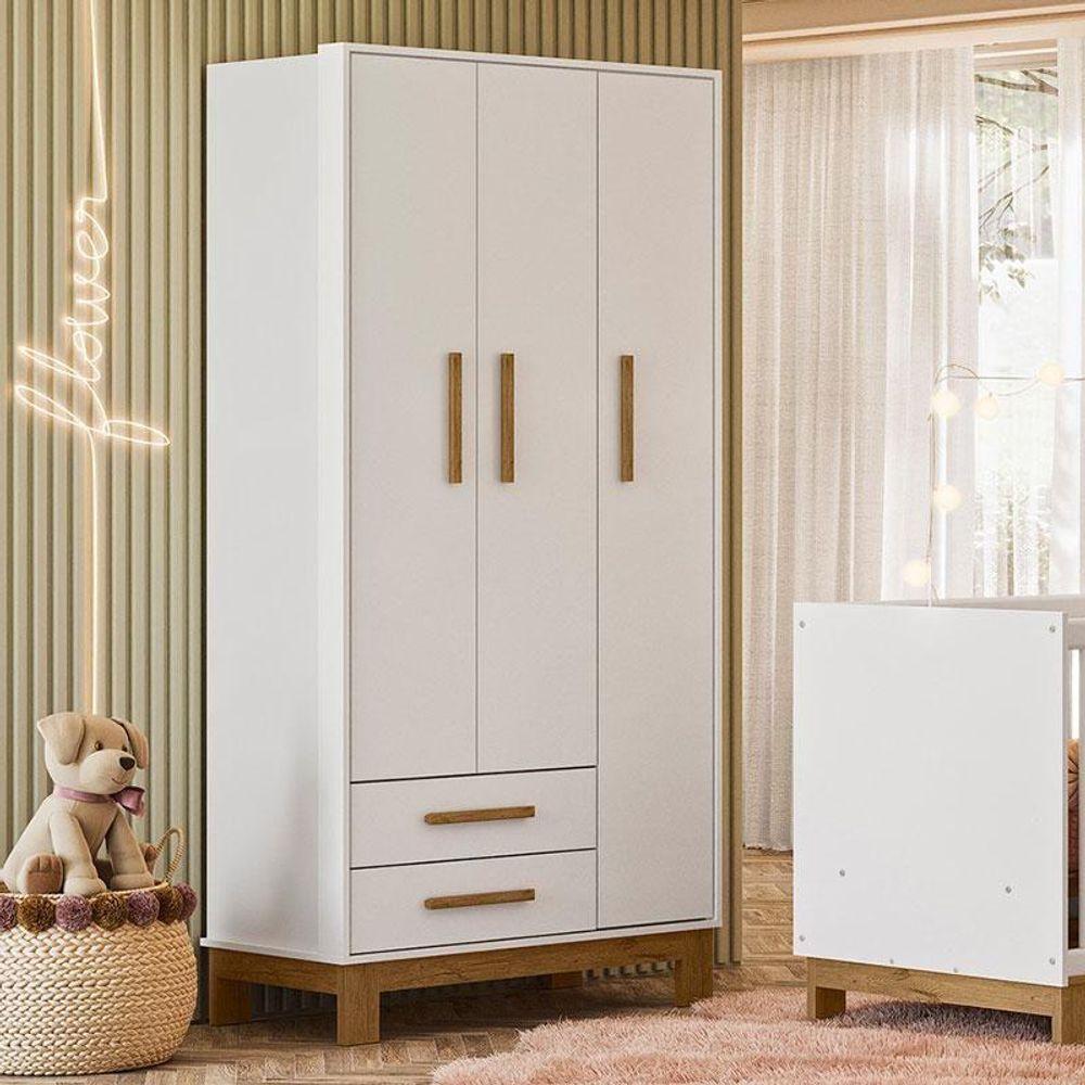 Berço Americano 4315 E Guarda Roupa 4340 Q Encanto Slim Branco Acetinado Com Colchão Tend Tudo - Qmovi - 5