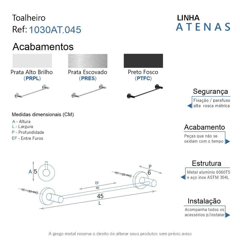 Porta Toalha Toalheiro Para Banheiro Escovado Atenas 45cm - 5