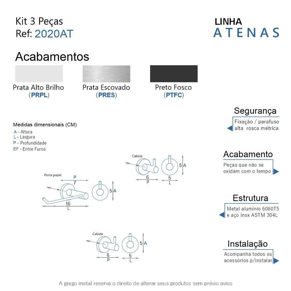 Kit De Acessórios Para Banheiro Preto Fosco 3 Peças Grego Metal 2020at - 8
