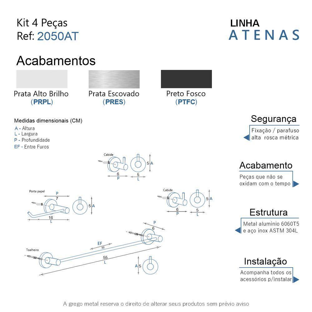 Kit De Acessórios Para Banheiro Alto Brilho 4 Peças Grego Metal 2050at - 7