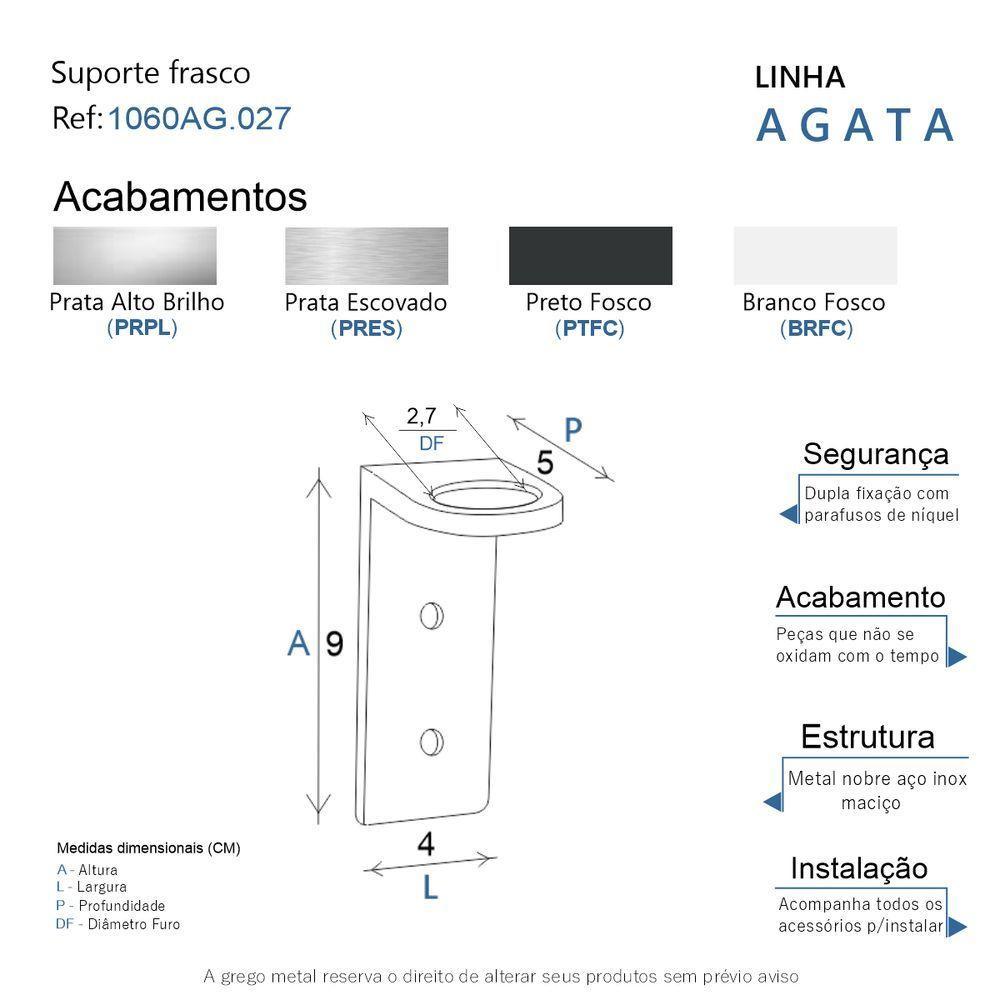 Suporte Frasco Shampoo Para Banheiro Alto Brilho Agata Grego Metal - 3