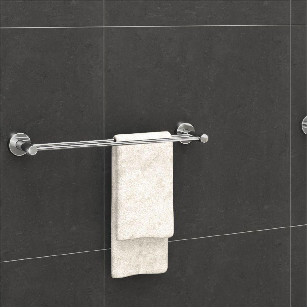 Porta Toalha Toalheiro Duplo Para Banheiro Alto Brilho Atenas 45cm - 3