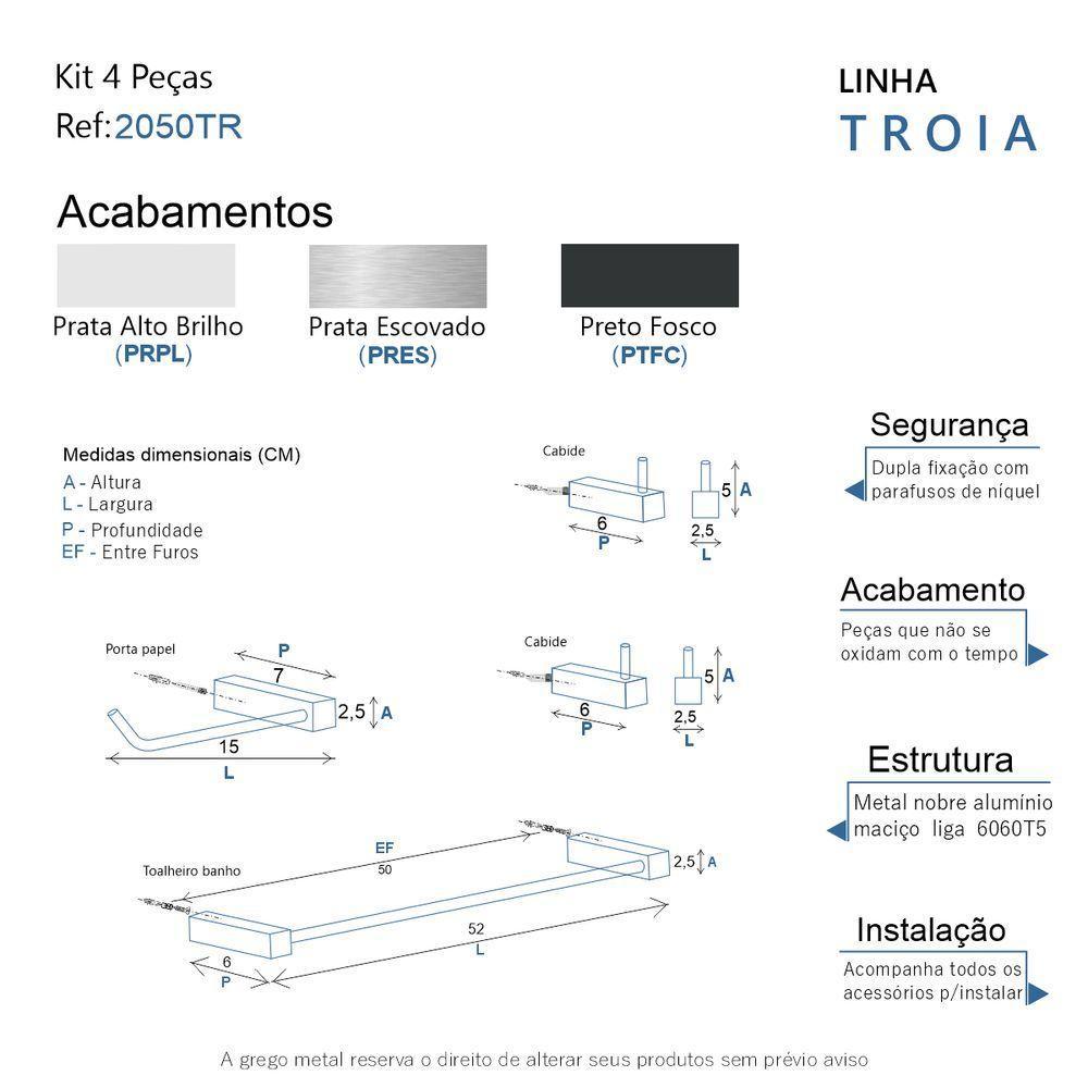 Kit De Acessórios Para Banheiro Preto Fosco 4 Peças Grego Metal 2050tr - 7