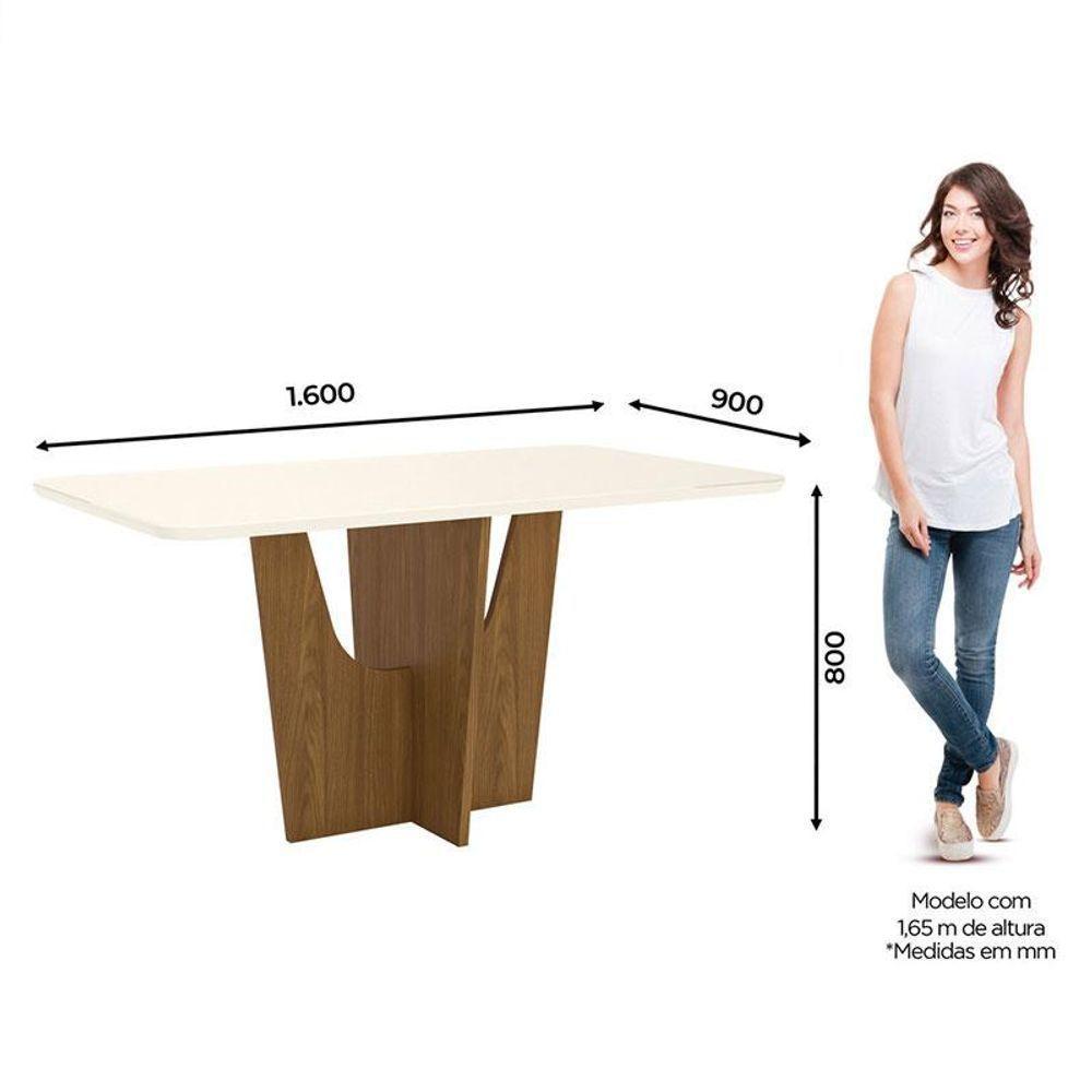 Mesa De Jantar Vértice 160 Cm Ambiente Canto Arredondado Com Vidro Nature Off White - Henn - 2