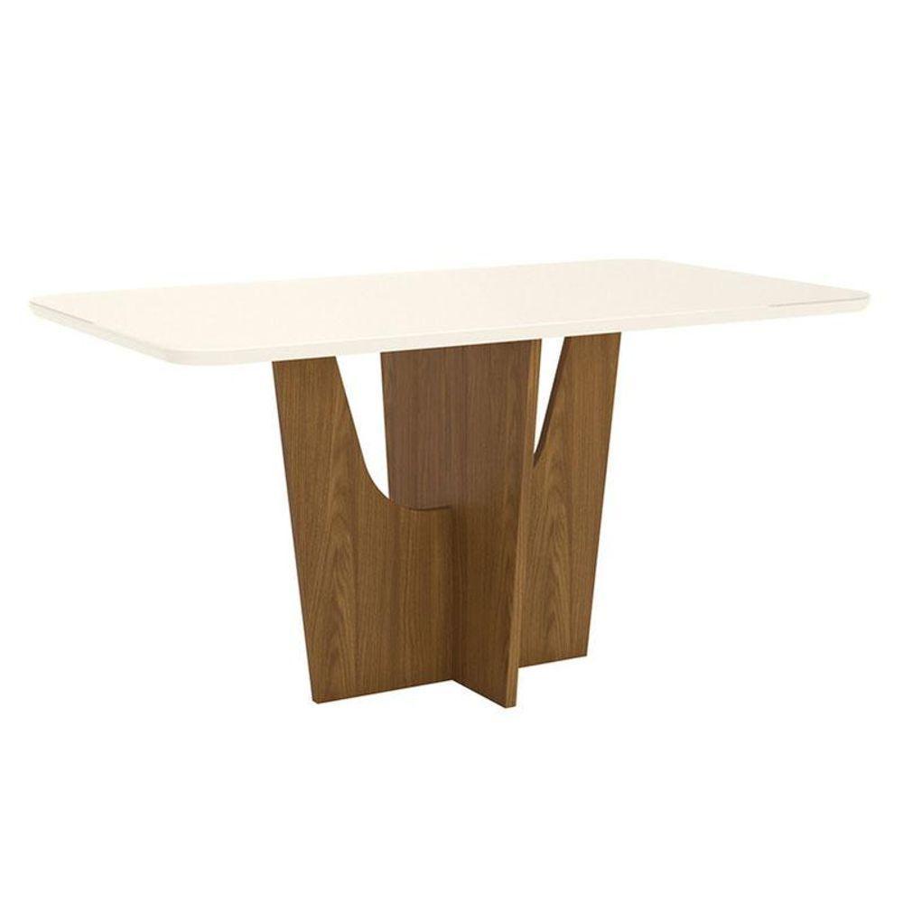 Mesa De Jantar Vértice 160 Cm Ambiente Canto Arredondado Com Vidro Nature Off White - Henn - 6