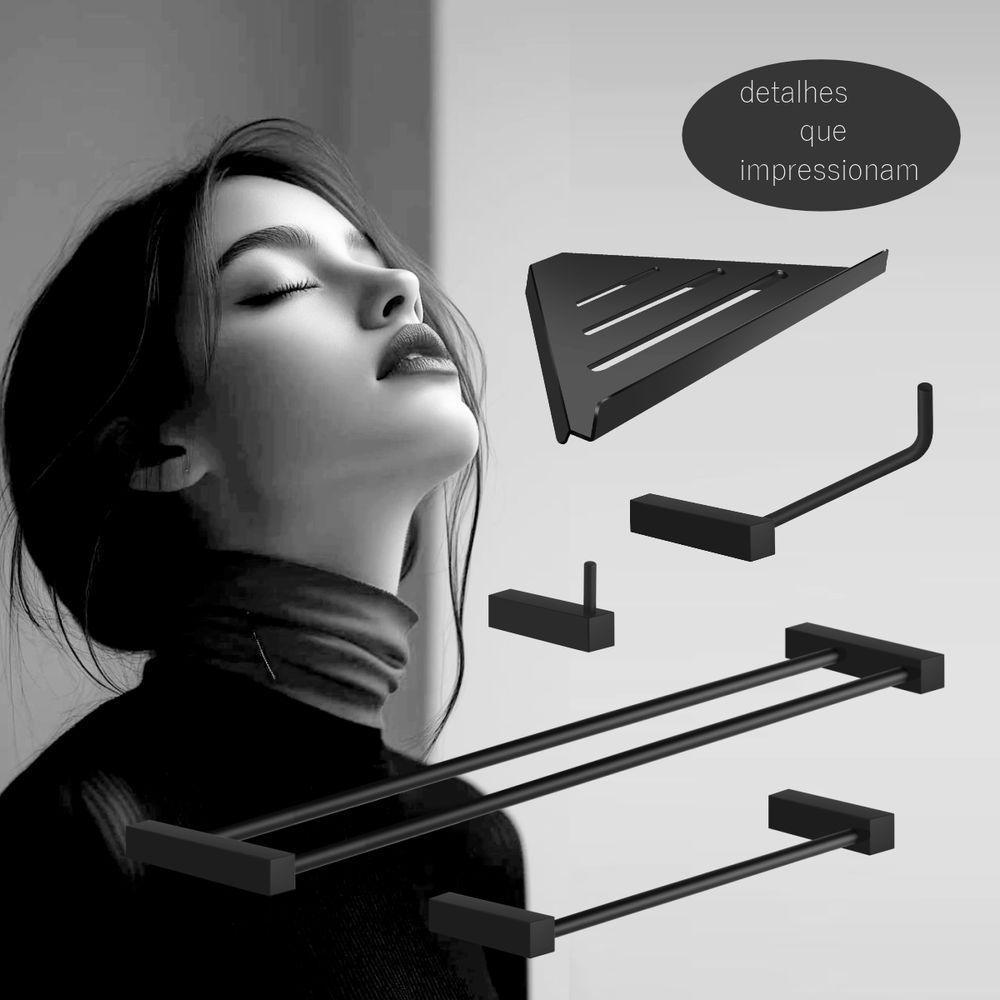 Kit Acessórios Para Banheiro Preto Fosco 5 Peças Grego Metal 2160tr - 2