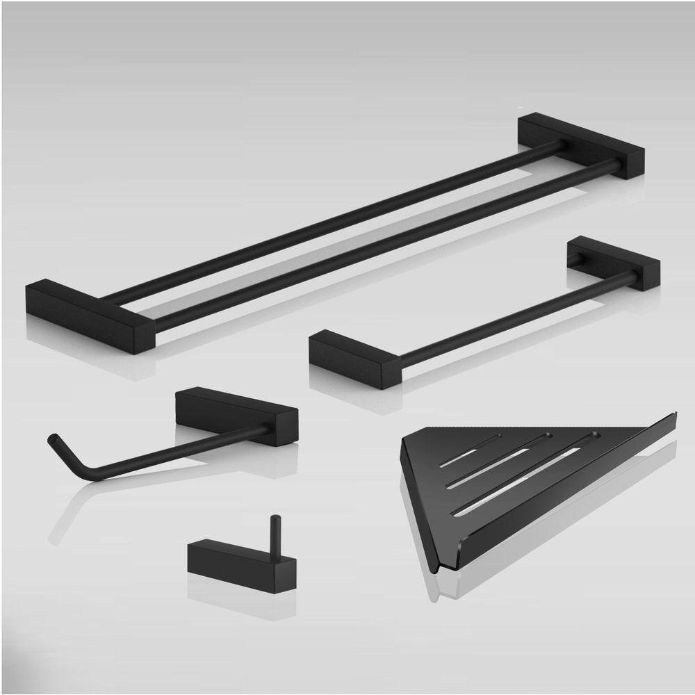 Kit Acessórios Para Banheiro Preto Fosco 5 Peças Grego Metal 2160tr - 3