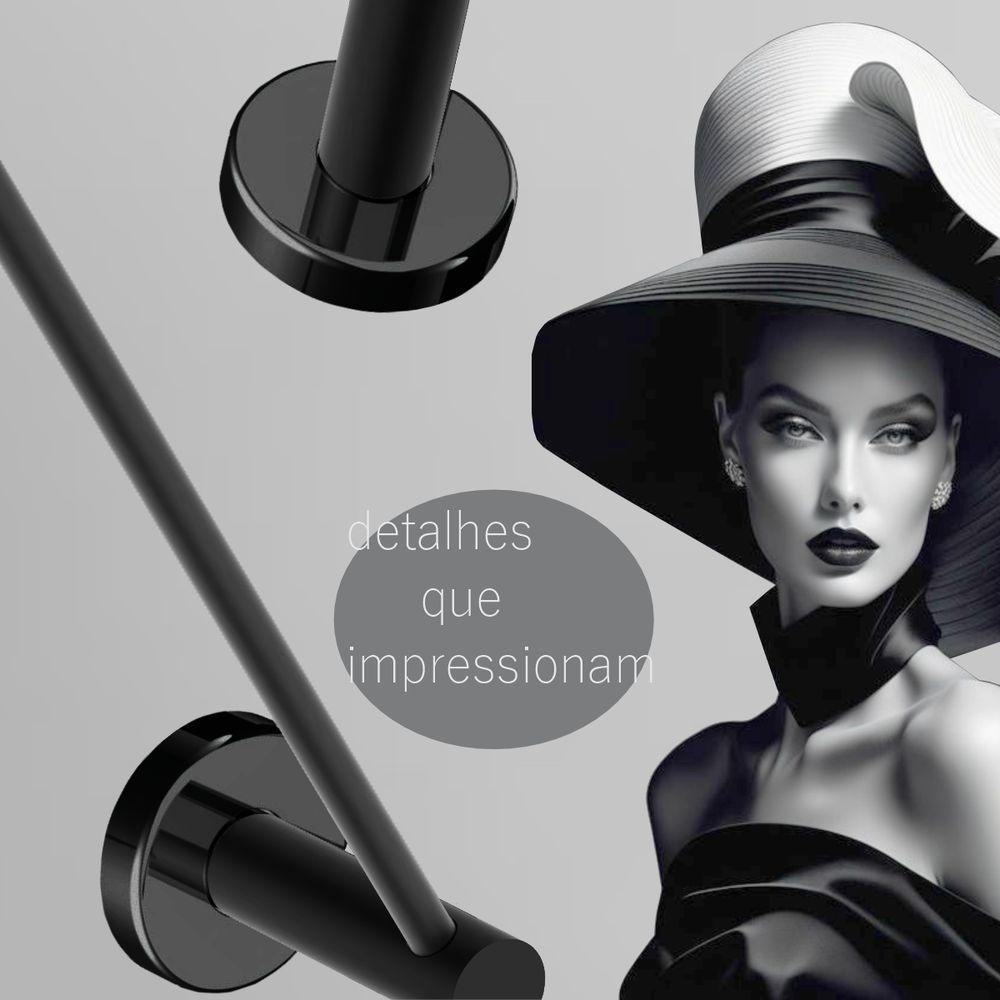 Porta Toalha Toalheiro Para Banheiro Preto Fosco Atenas 55cm - 2