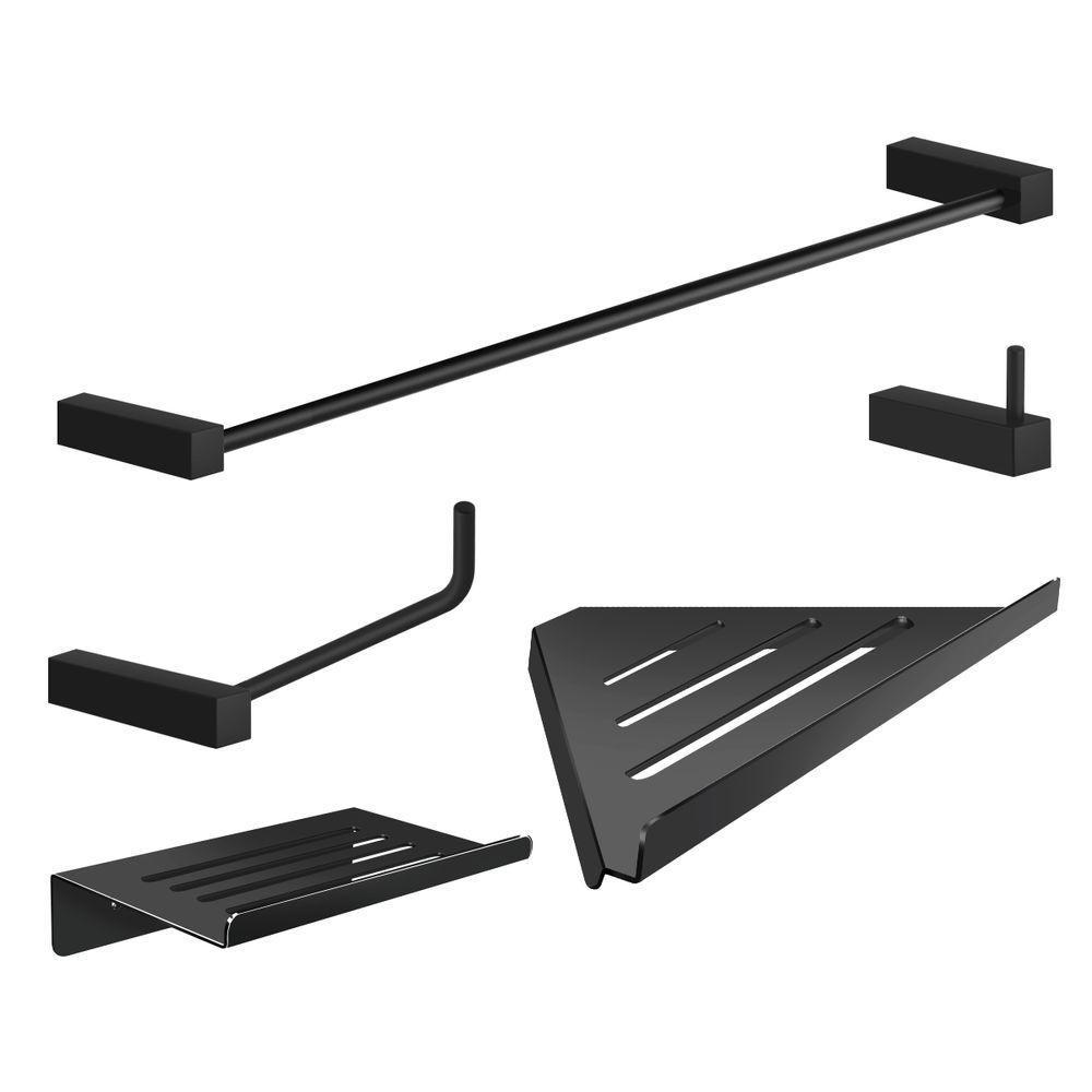 Kit Acessórios Para Banheiro Preto Fosco 5 Peças Grego Metal 2102tr - 1