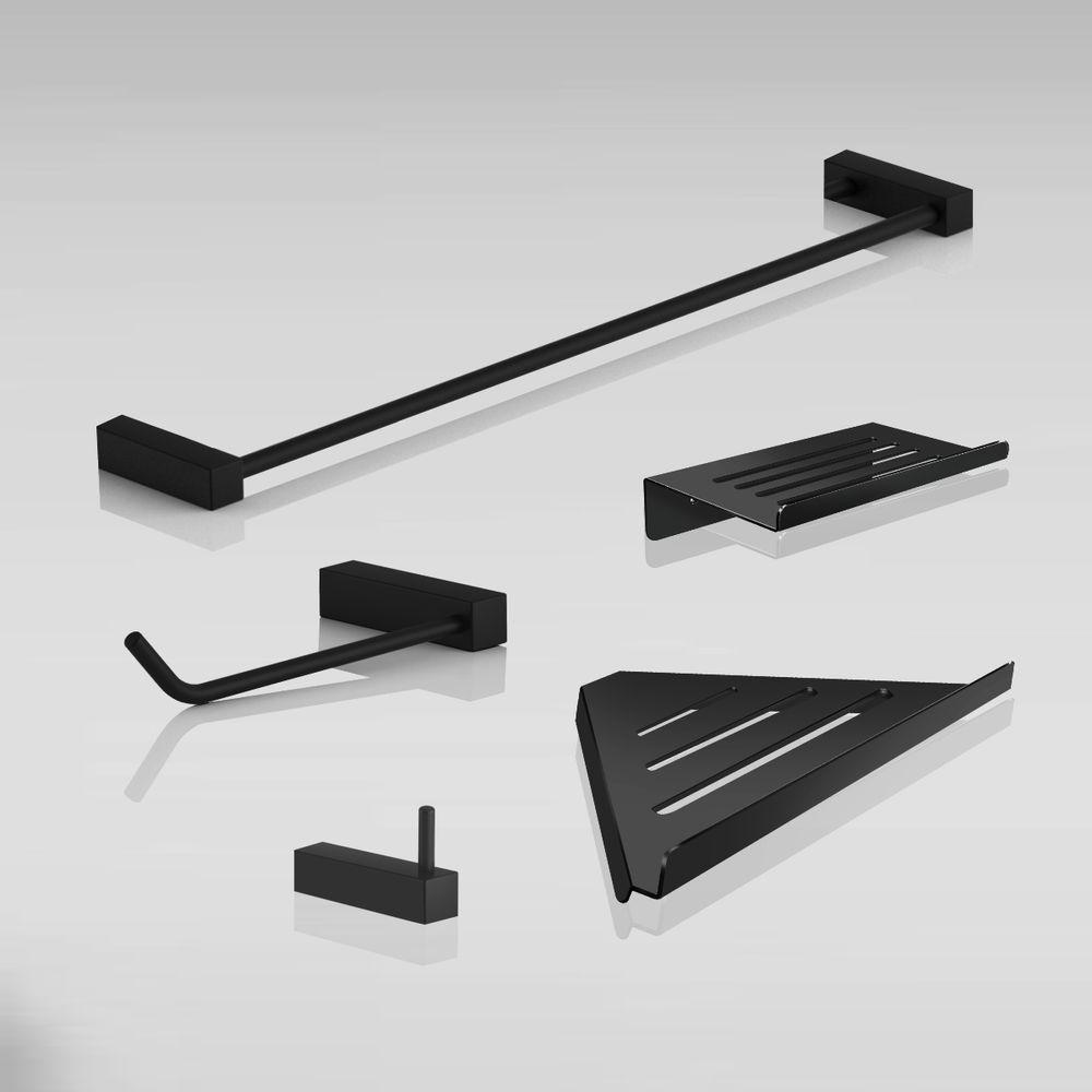 Kit Acessórios Para Banheiro Preto Fosco 5 Peças Grego Metal 2102tr - 3