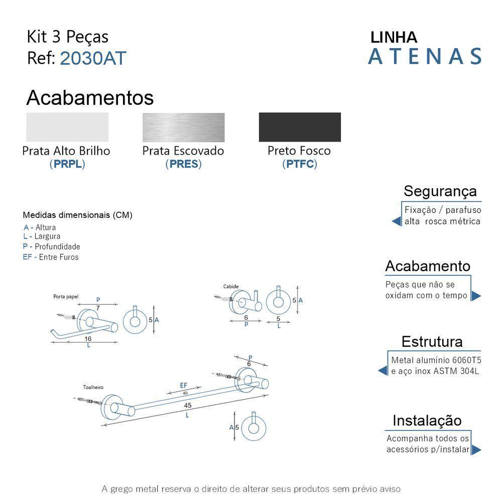 Kit Acessório Para Banheiro Preto Fosco 3 Peças Grego Metal 2030at - 9