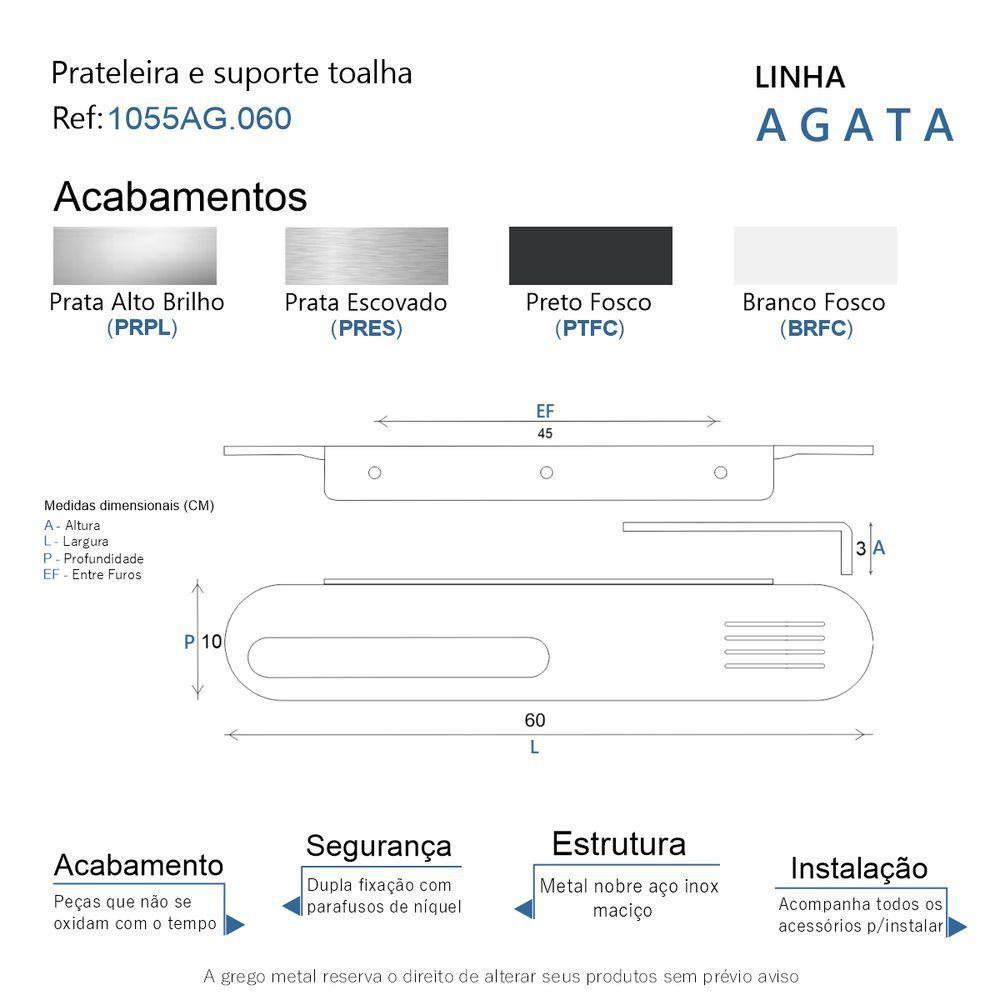Prateleira Com Toalheiro Para Banheiro Alto Brilho Agata 60cm - 2