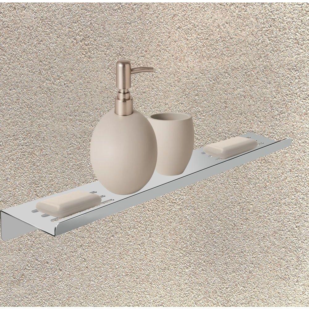 Prateleira Suporte Duplo Para Banheiro Escovado Grega Aço Inox 40cm - 3