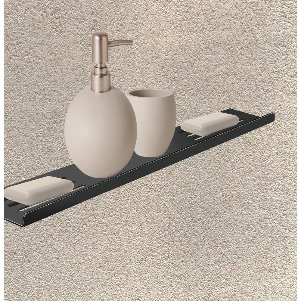 Prateleira Suporte Duplo Para Banheiro Preto Fosco Grega Aço Inox 40cm - 3