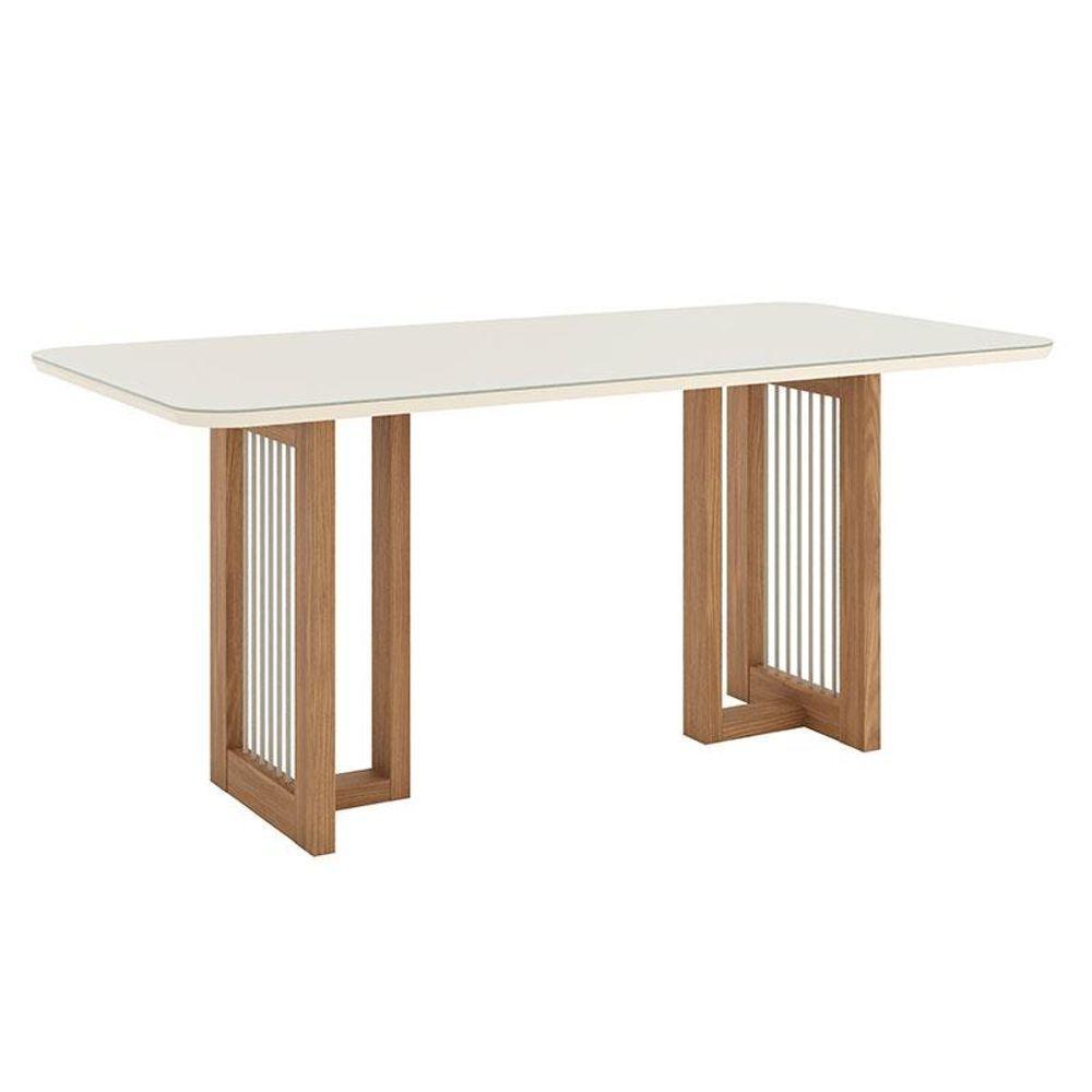 Mesa De Jantar Yara 180 Cm Canto Arredondado Com Vidro Nature Off White - Henn - 1