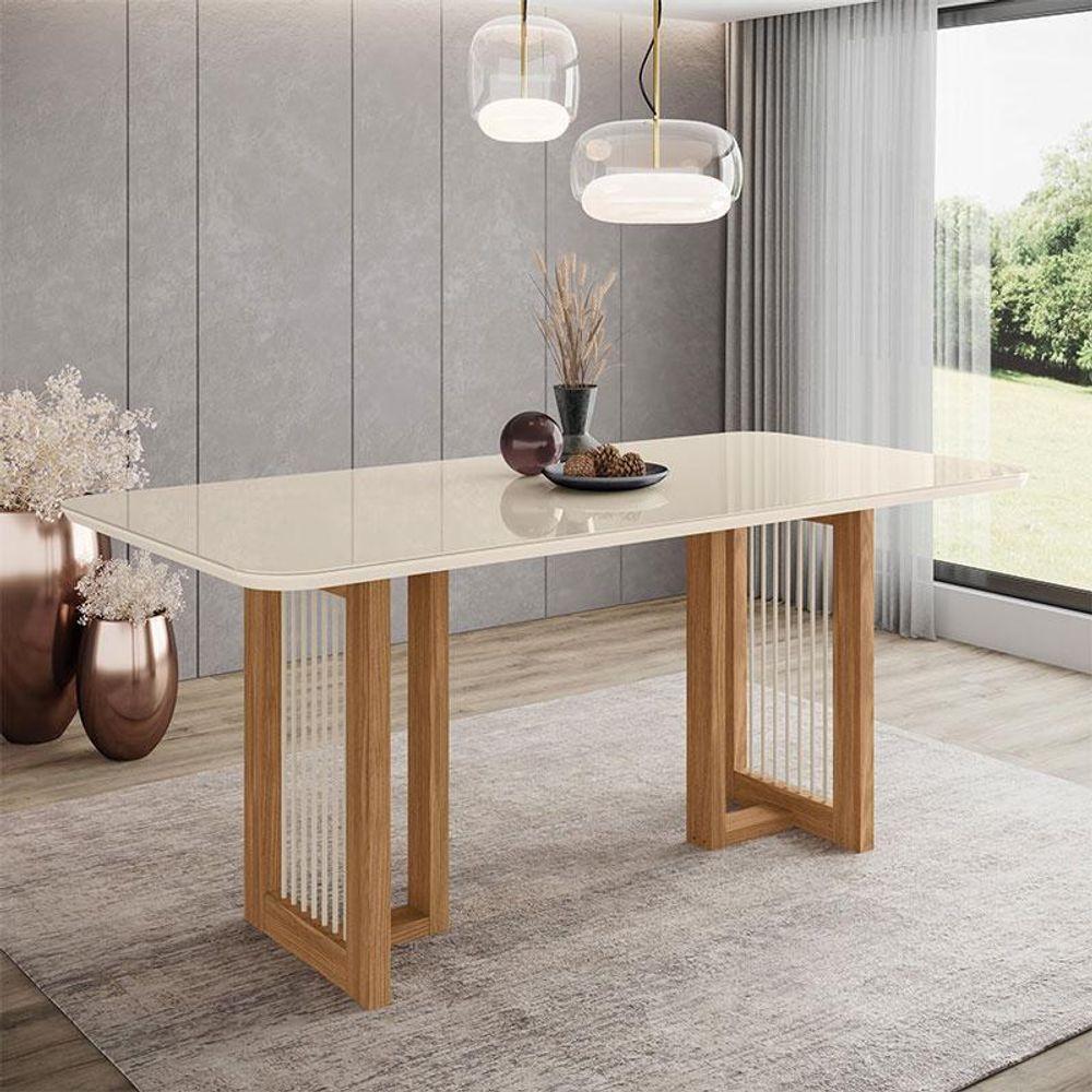 Mesa De Jantar Yara 180 Cm Canto Arredondado Com Vidro Nature Off White - Henn - 5