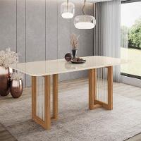Mesa De Jantar Yara 180 Cm Canto Arredondado Com Vidro Nature Off White - Henn - 5