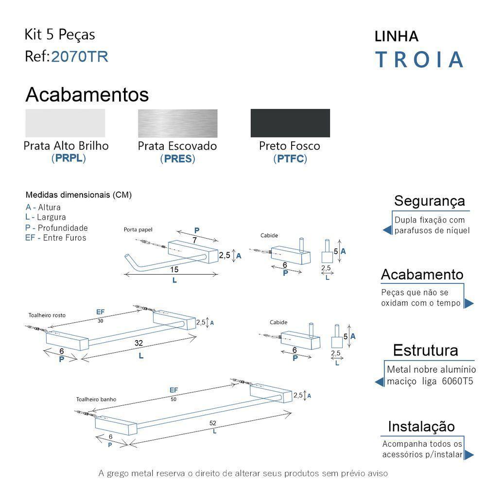 Kit Acessórios Para Banheiro Escovado 5 Peças Grego Metal 2070tr - 8