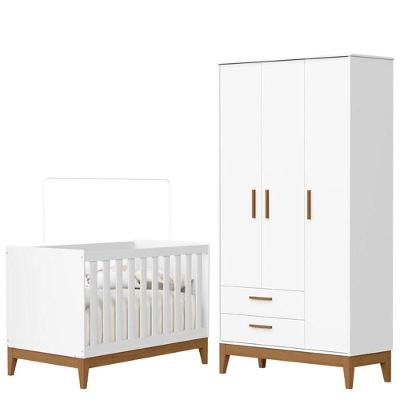 Guarda Roupa Infantil Flip 3 Portas Com Berço Americano Flip Branco Acetinado - Reller
