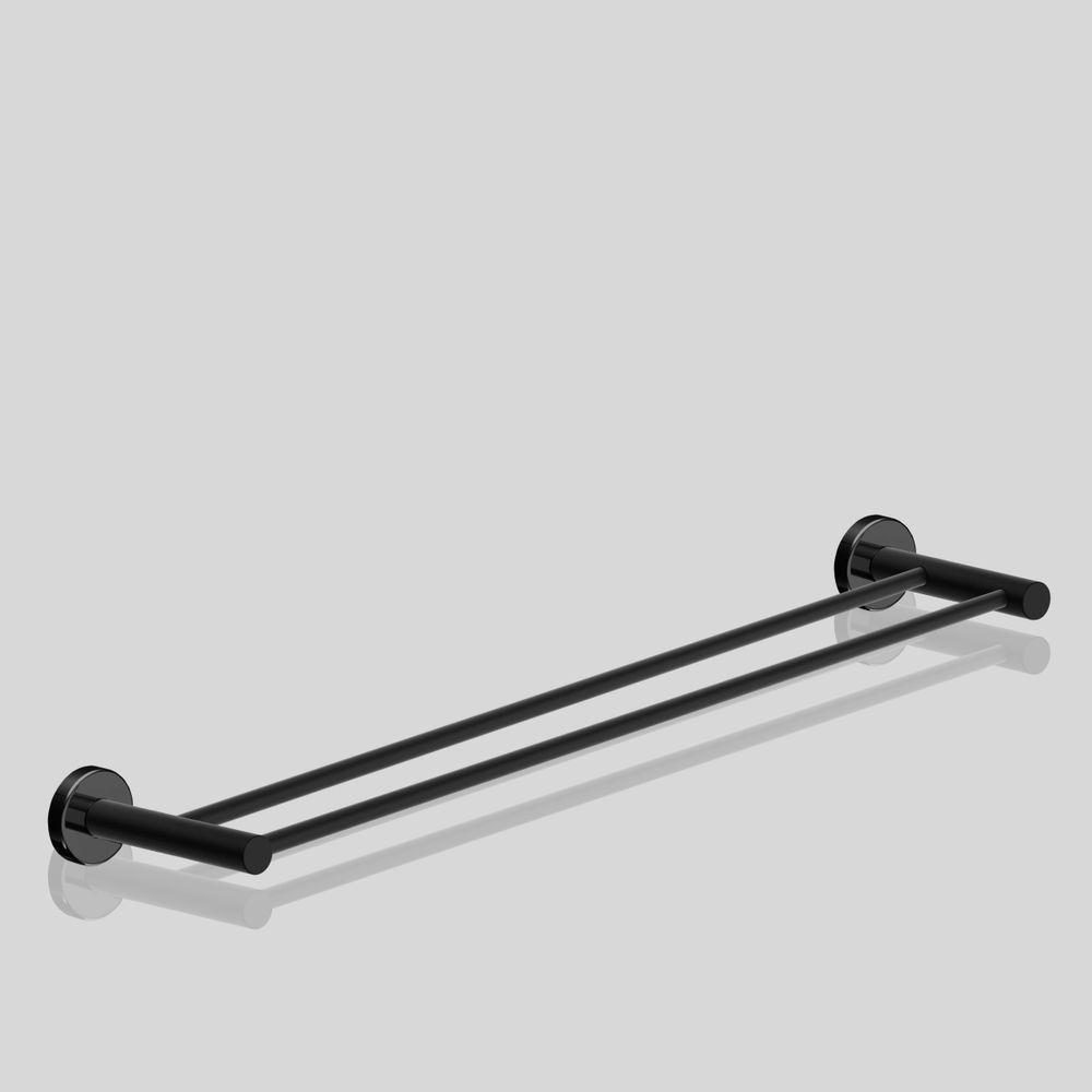 Porta Toalha Toalheiro Duplo Para Banheiro Preto Fosco Atenas 75cm - 4