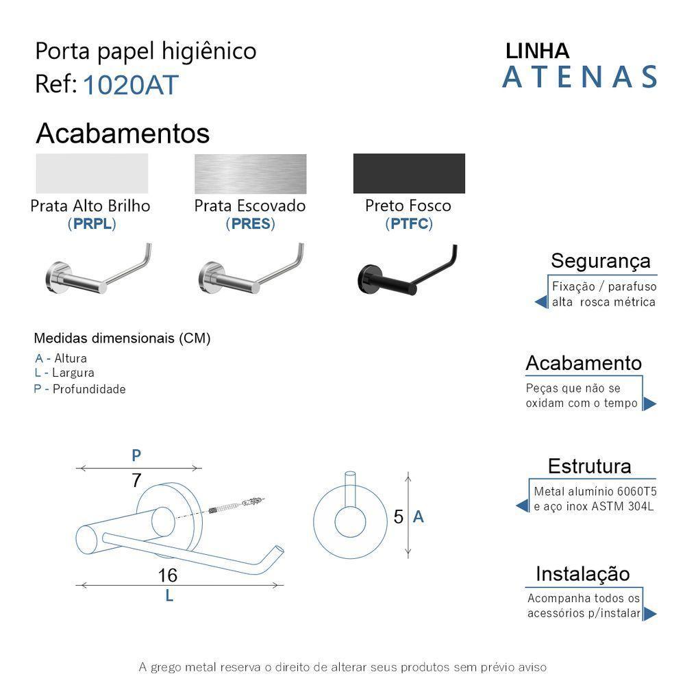 Porta Papel Higiênico Para Banheiro Preto Fosco Atenas Grego Metal - 6