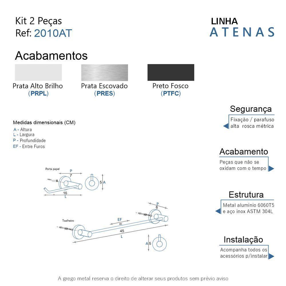 Kit De Acessórios Para Banheiro Preto Fosco 2 Peças Grego Metal 2010at - 8