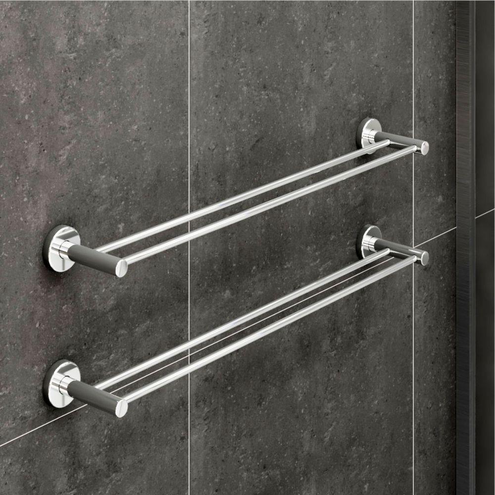 Porta Toalha Toalheiro Duplo Para Banheiro Alto Brilho Atenas 65cm - 3