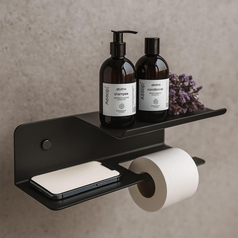 Porta Papel Higiênico Triplo Para Banheiro Preto Fosco Grega - 2