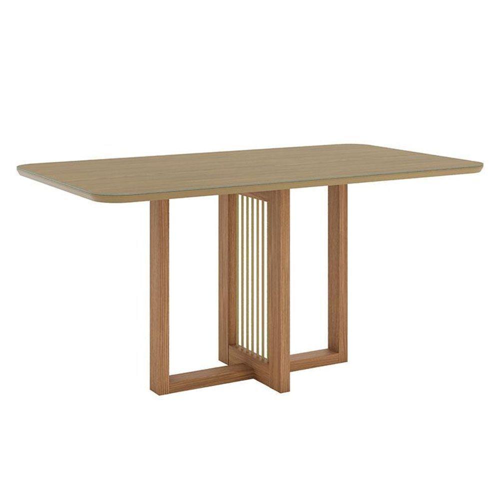 Mesa De Jantar Natalí 160 Cm Canto Arredondado Com Vidro Nature - Henn - 1