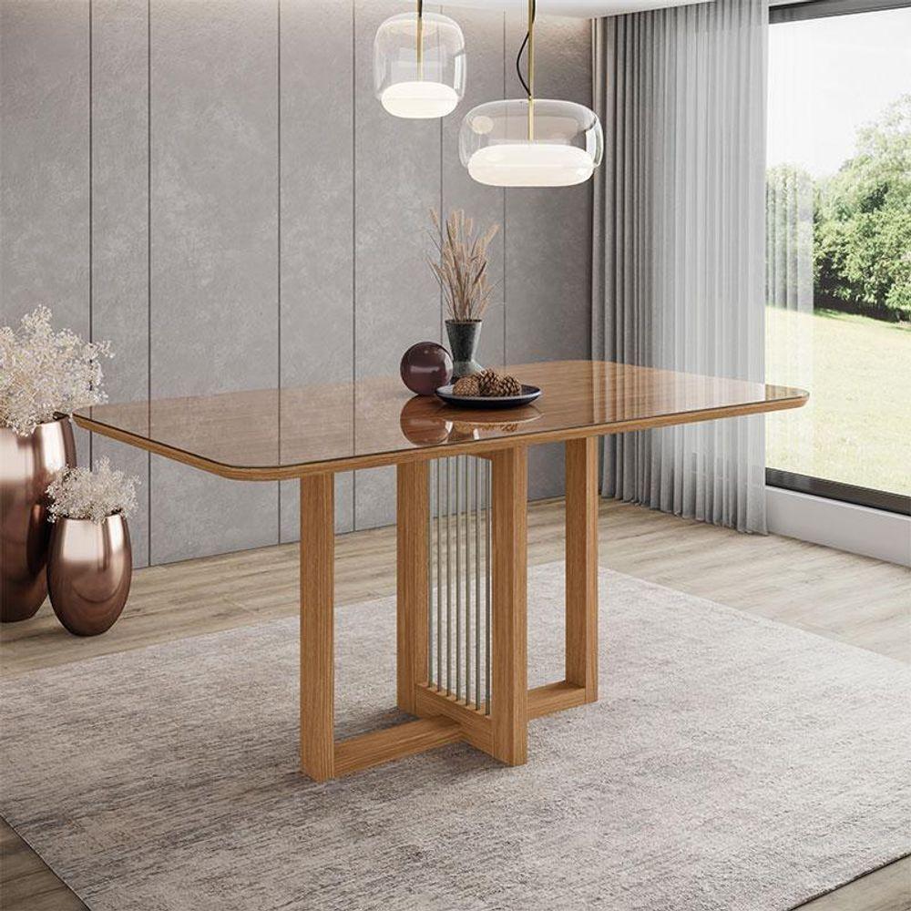 Mesa De Jantar Natalí 160 Cm Canto Arredondado Com Vidro Nature - Henn - 3