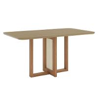 Mesa De Jantar Natalí 160 Cm Canto Arredondado Com Vidro Nature - Henn - 1