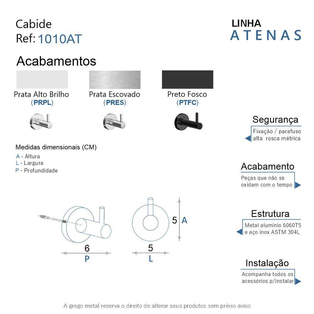 Cabide Gancho Para Banheiro Preto Fosco Atenas Grego Metal - 6