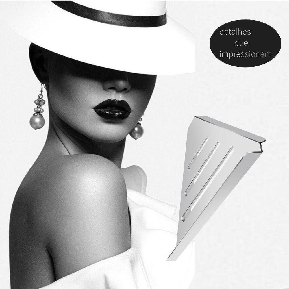 Prateleira Suporte Canto Para Banheiro Alto Brilho Grega Aço Inox 30cm - 2