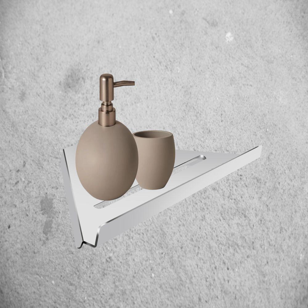 Prateleira Suporte Canto Para Banheiro Alto Brilho Grega Aço Inox 30cm - 3
