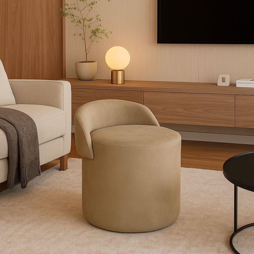 Puff Banco Orgânico Encosto Redondo Sala Estar Quarto Suede Capuccino - 1