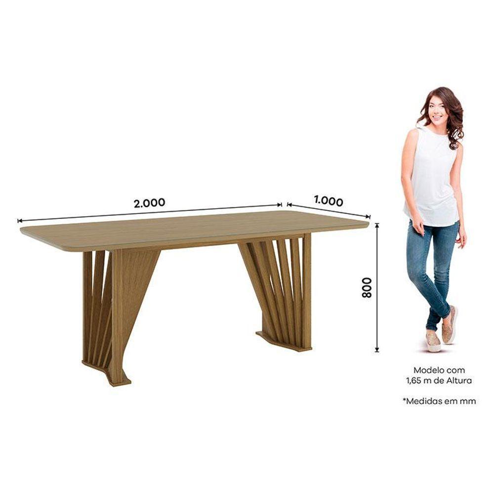 Mesa De Jantar Adriana 200 Cm Canto Arredondado Com Vidro Nature - Henn - 2